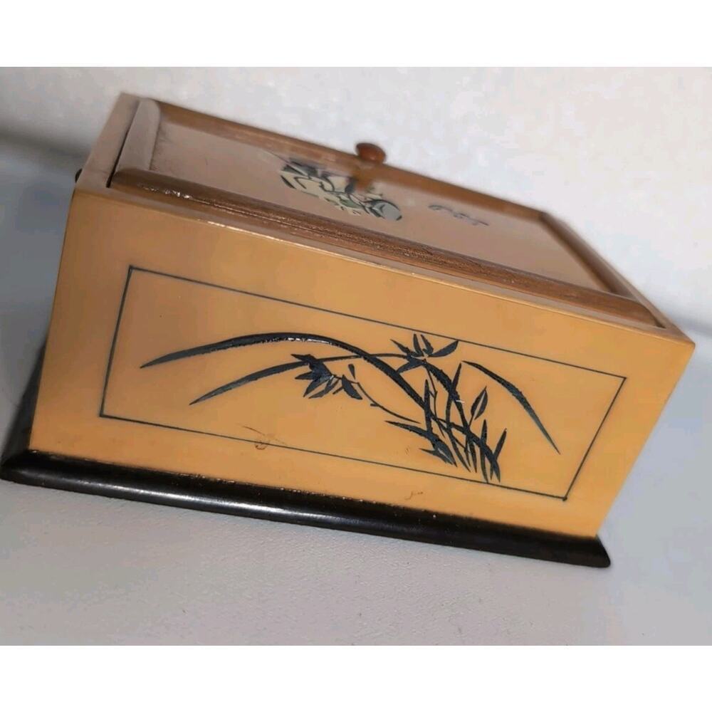 Vtg Chinese Lacquered Wooden Box Tea Caddy Keepsakes - Picture 5 of 7